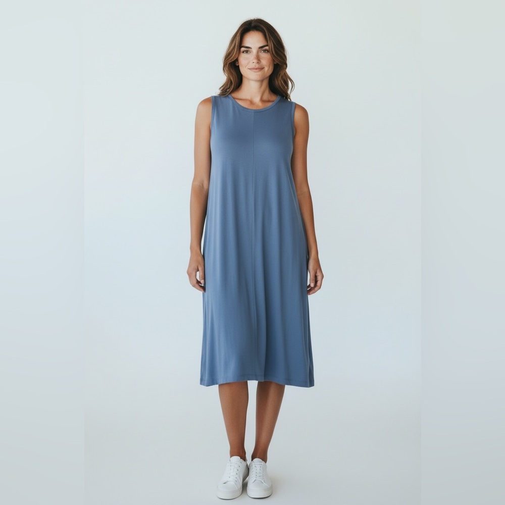 Sleeveless Blue Midi Dress